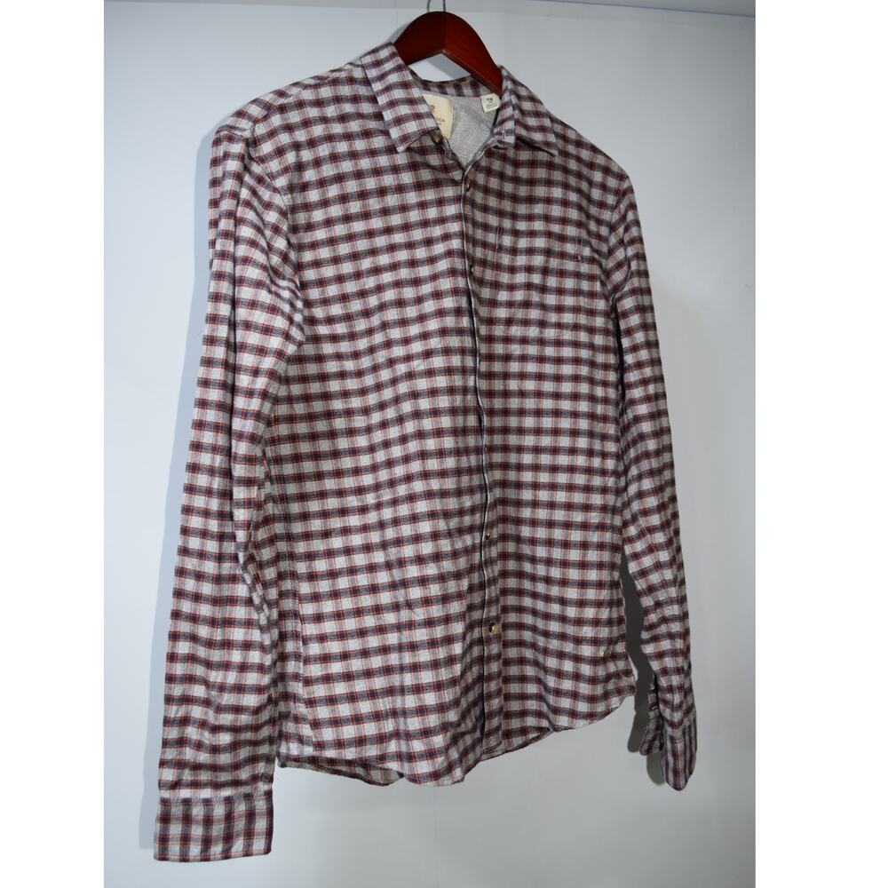 Scotch & Soda Men’s Plaid Flannel Button-Up Shirt Gray Orange Size M